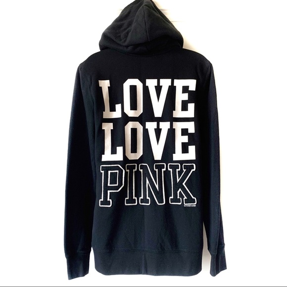 PINK Victoria's Secret Tops - PINK Victoria’s Secret Love Pink Black Zip Hoody